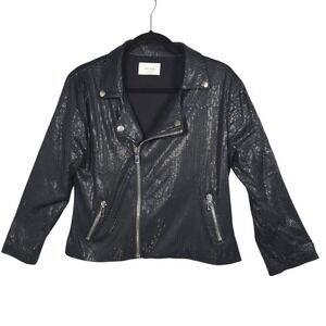 Neo Noir Newcastle Black Sequin Moto Jacket Womens Large Asymmetrical Zip Glam